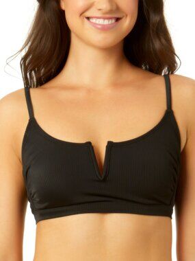 Salt + Cove Size Medium Black V-Wire Ribbed Bralette Bikini Top NWT